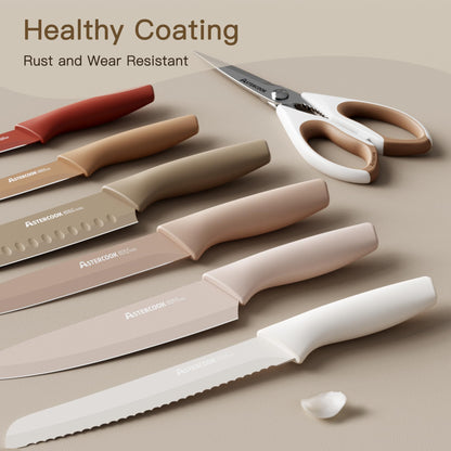 Astercook 13-Piece  Best Anti-Rust Kitchen Knife Set | Dishwasher Safe | 6 Blade Guards